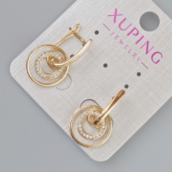 Xuping Earrings with White Crystals, 14mm Diameter ±, 24mm Length ±, 18K Gold Plating