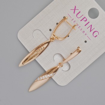 Xuping Earrings with White Crystals, diameter 25.5×6 mm, length 43 mm, 18K Gold Plating