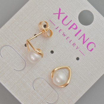 Xuping stud earrings with a white bead, diameter 10×9 mm ± 18K gold plated