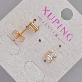 Xuping Stud Earrings with White Crystal and Rhinestones, 6.5×5.5 mm, 18K Gold Plating