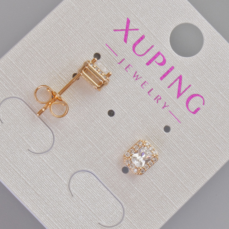 Xuping Stud Earrings with White Crystal and Rhinestones, 6.5×5.5 mm, 18K Gold Plating