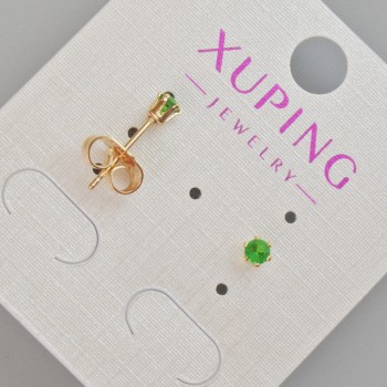 Xuping Stud Earrings with Green Crystal, 4 mm Diameter ±, 18K Gold Plating