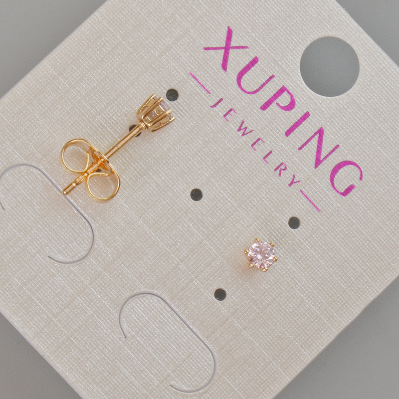 Xuping Stud Earrings with Pink Crystal, 4 mm Diameter, 18K Gold Plating