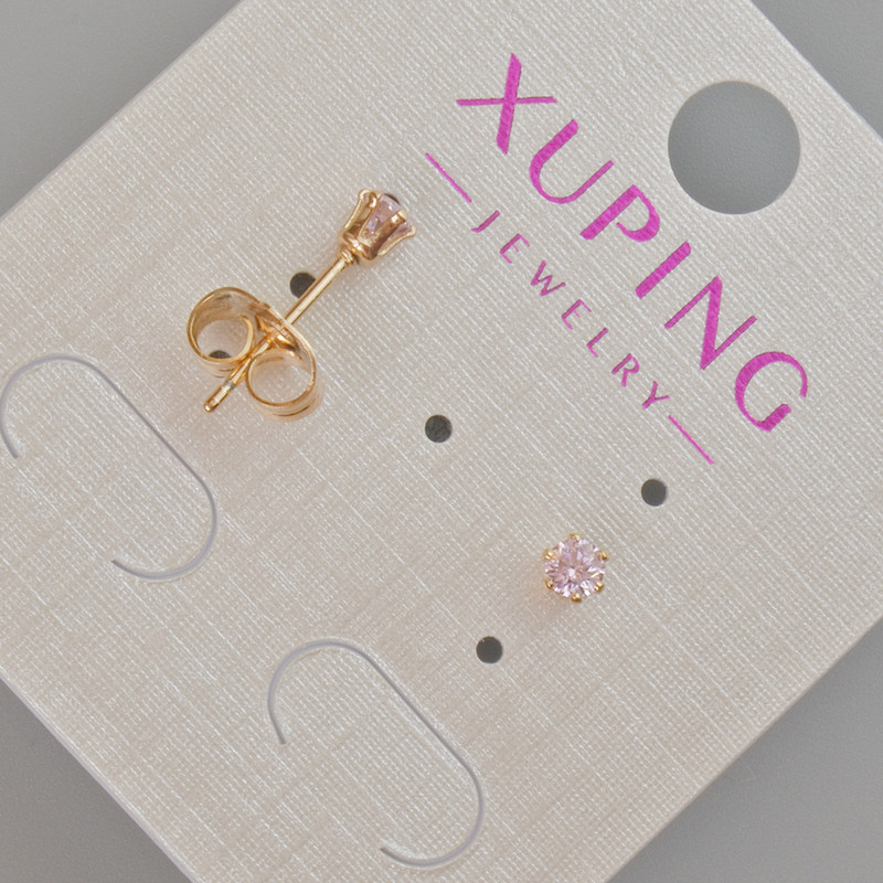 Xuping Stud Earrings with Pink Crystal, 4 mm Diameter, 18K Gold Plating
