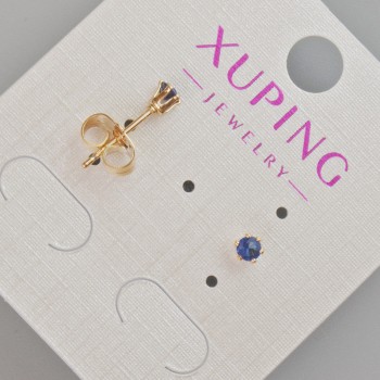 Xuping Stud Earrings with Blue Crystal, 4 mm Diameter ± 18K Gold Plating
