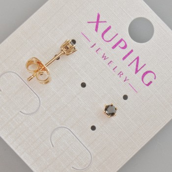 Xuping Stud Earrings with Black Crystal, 4 mm Diameter, 18K Gold Plating