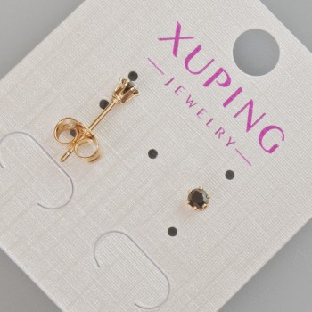 Xuping Stud Earrings with Black Crystal, Diameter 4 mm ± 18K Gold Plating