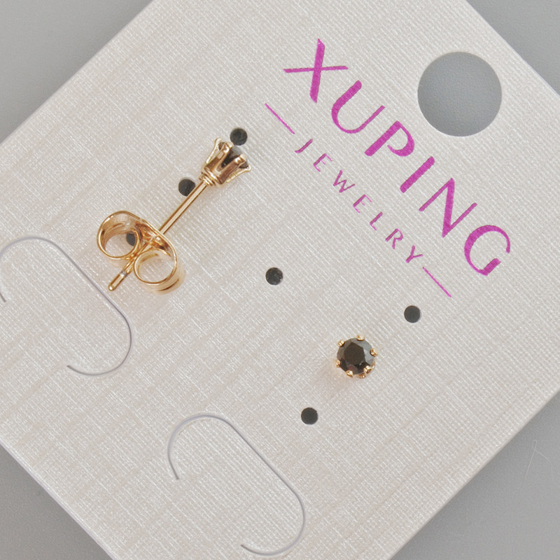 Xuping Stud Earrings with Black Crystal, Diameter 4 mm ± 18K Gold Plating