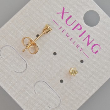 Xuping Yellow Crystal Stud Earrings, 4 mm Diameter, 18K Gold Plating