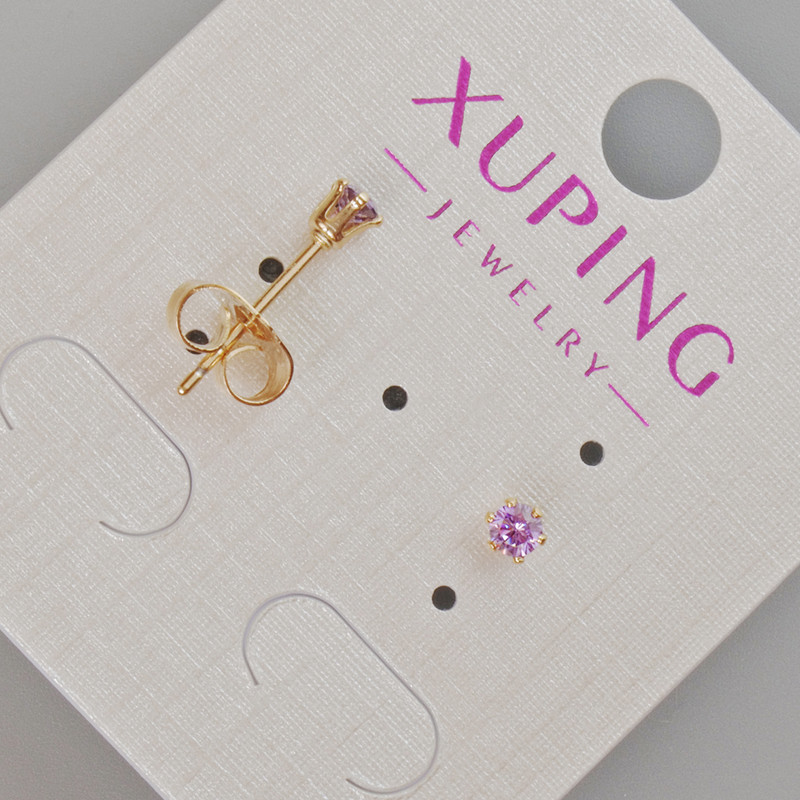 Xuping Stud Earrings with Violet Crystal, 4 mm Diameter, 18K Gold Plating