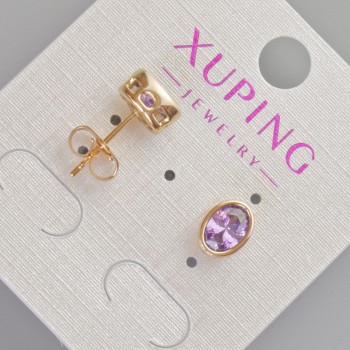 Xuping purple crystal stud earrings, 8.5 x 6.5 mm, 18K gold plated