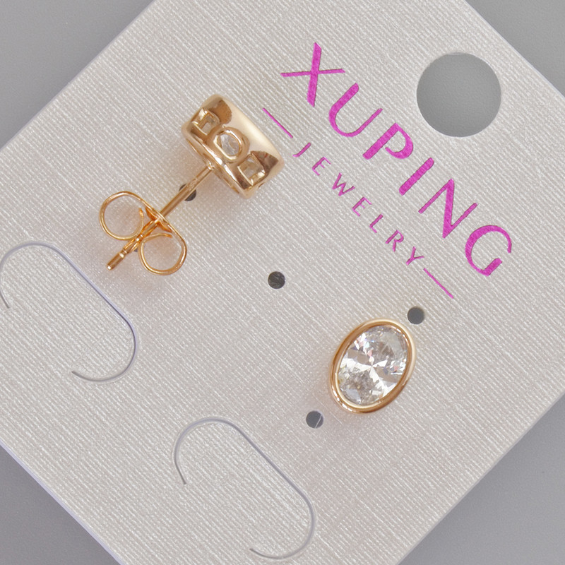 Xuping Stud Earrings with White Crystal, Diameter 8.5×6.5 mm, 18K Gold Plating