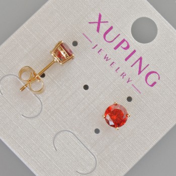 Sale! Xuping stud earrings with red crystal, 7mm diameter ± 18K gold plating