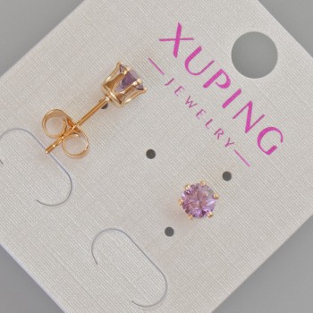 Xuping Stud Earrings with Purple Crystal, Diameter About 6 mm, 18K Gold Plating