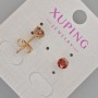 Xuping Stud Earrings with Red Crystal, 6 mm Diameter, 18K Gold Plating