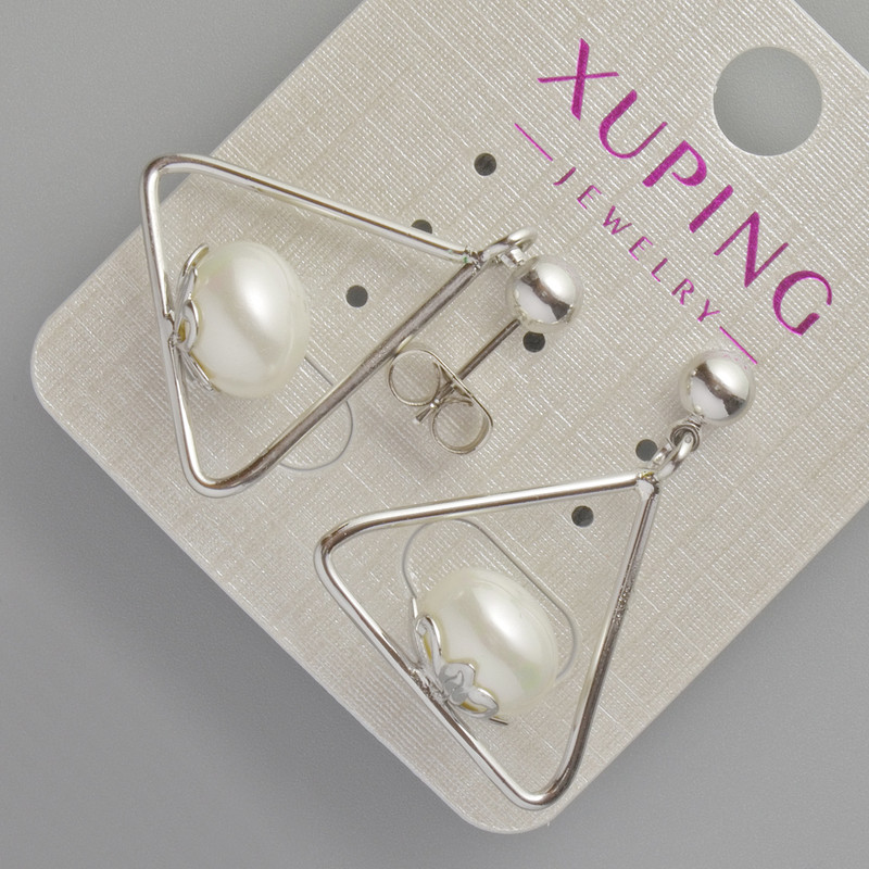 Xuping stud earrings with white bead, dimensions 29×22 mm, rhodium-plated