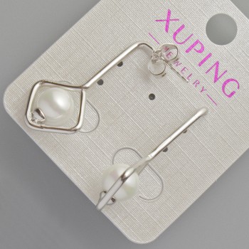 Xuping Stud Earrings with White Seed Bead, Diameter 32×15, 5 mm ± Rhodium-Plated
