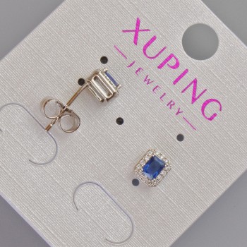 Xuping stud earrings with blue crystal and white crystals, diameter 6.5×5.5 mm ± Rhodium