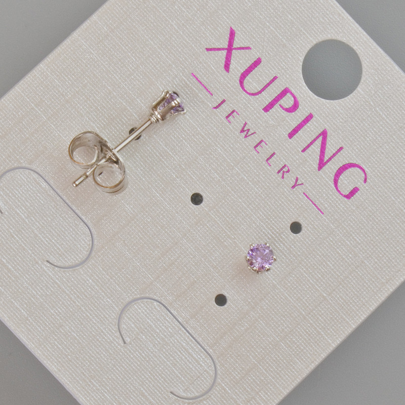 Xuping Stud Earrings with Purple Crystal, Diameter 3.5 mm, Rhodium-Plated