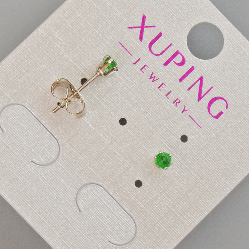 Stud Earrings Xuping with a Green Crystal, diameter 3.5 mm ± Rhodium