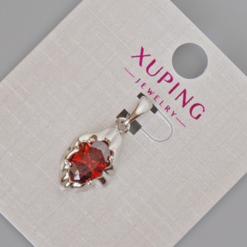 Xuping Pendant with Red Crystal, Diameter 24 x 11 mm ± Rhodium
