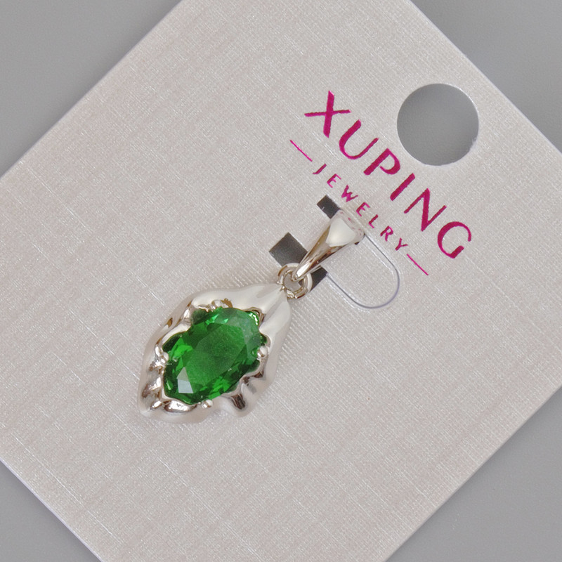 Xuping Pendant with Green Crystal, 24×11 mm, Rhodium-plated