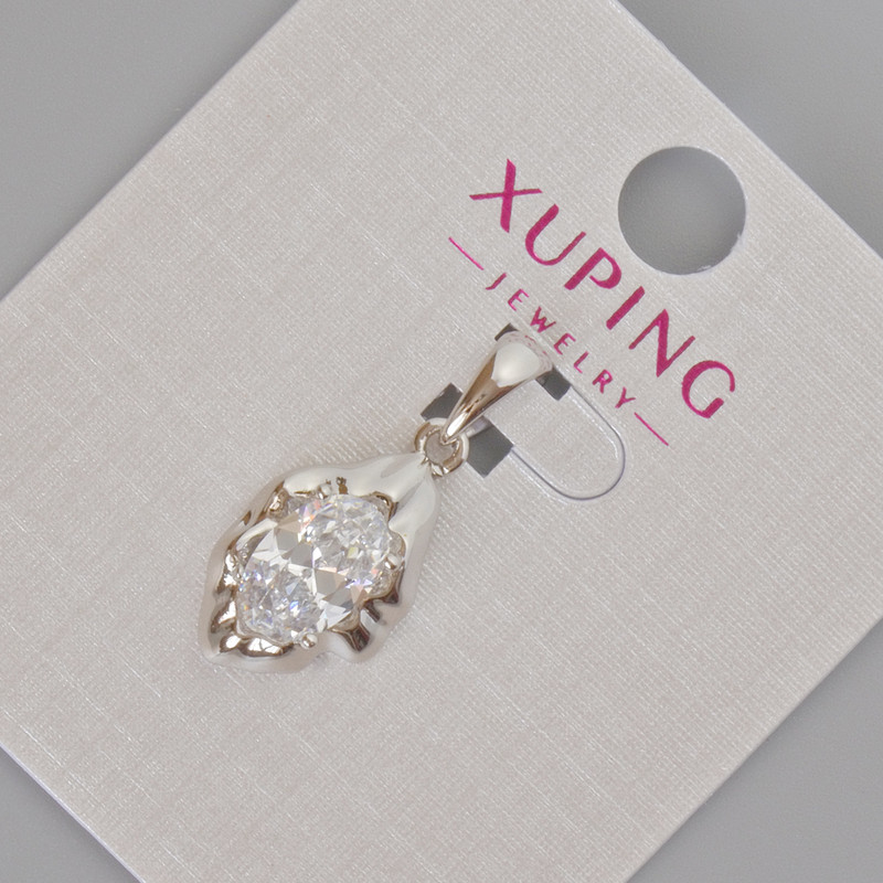 Xuping Pendant with White Crystal, 24x11 mm, Rhodium-Plated