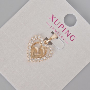 Xuping Pendant 'Heart' with White Crystals, Diameter 20×15 mm ± 18K Gold Plating