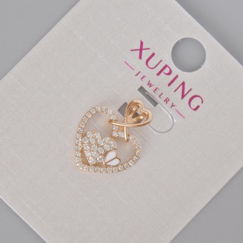 Xuping Pendant 'Heart' with White Rhinestones and White Enamel, diameter 18x14 mm, 18K Gold Plating