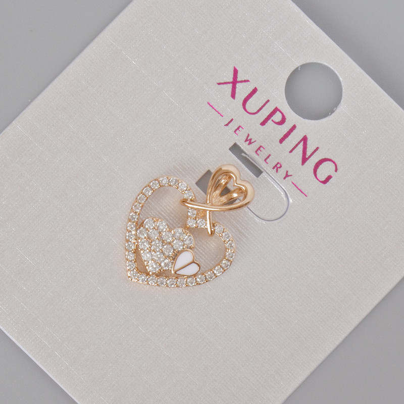 Xuping Pendant 'Heart' with White Rhinestones and White Enamel, diameter 18x14 mm, 18K Gold Plating