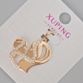 Xuping Pendant 'Mom with Baby' with White Crystals, Diameter 28×23 mm, ± 18K Gold Plating