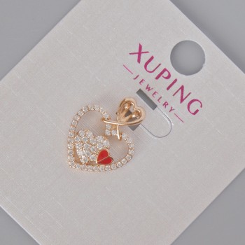Xuping 'Heart' Pendant with White Crystals and Red Enamel, diameter 18×14 mm, 18K Gold Plating