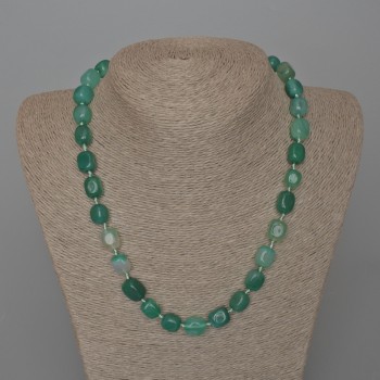 Necklace Green Agate Natural Stone Beads, rectangular blocks, 9x12 mm, length 49 cm