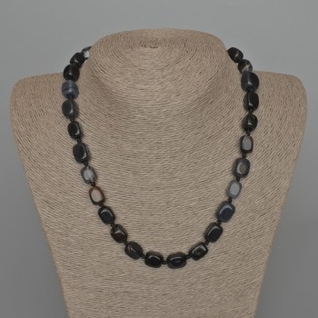 Black Agate Necklace, Natural Stone Bar Beads, 9×12 mm, Length 49 cm+