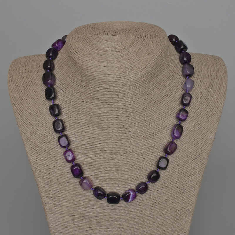 Purple Agate Necklace, Natural Stone Beads, Rectangular Bars 9×12 mm, Length 49 cm