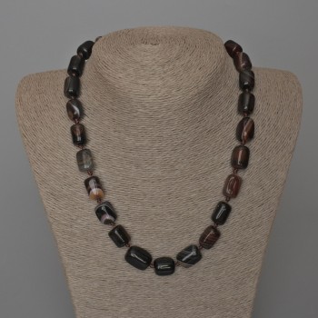 Brown Natural Agate Necklace with Rectangular Beads, 11x15 mm, Length 49 cm