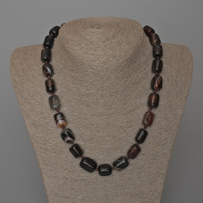 Brown Natural Agate Necklace with Rectangular Beads, 11x15 mm, Length 49 cm