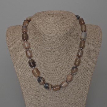 Gray Agate Necklace, Natural Stone Bar Beads, 11×15 mm, Length 49 cm