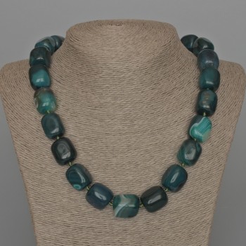 Green Agate Necklace, Natural Stone, Bar-Shaped Beads 16×19 mm, Length approximately 53 cm