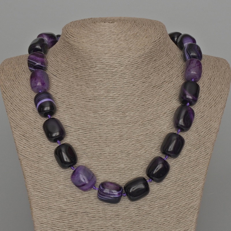 Purple Agate Necklace with Natural Stone Slabs, 16x19 mm ±, Length 53 cm ±