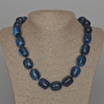 Blue Agate Necklace with Natural Stone Bar Beads, Diameter 15×19 mm, Length 53 cm ±