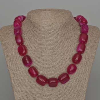 Raspberry Agate Necklace, Natural Stone, Bar-Shaped Beads, 15x19 mm, Length 53 cm approx.