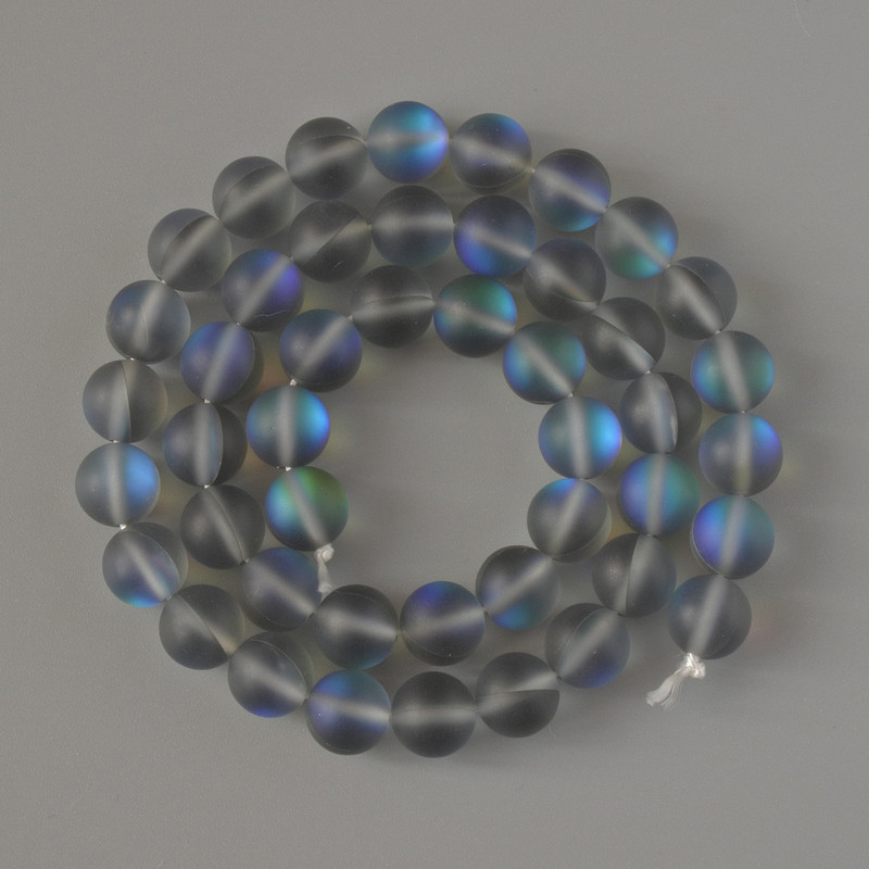 Opal Glass Beads, Smooth Round Gray Matte, Chameleon Effect, 8mm Diameter, 38cm Length on Thread