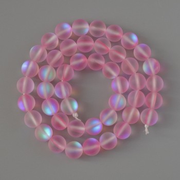Opal Glass Beads, Smooth Round Bead, Pink Matte Chameleon, 8 mm Diameter, 38 cm Length on Thread