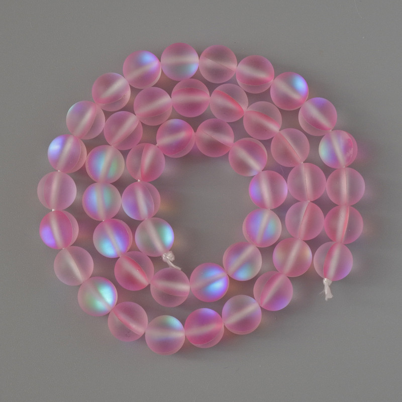 Opal Glass Beads, Smooth Round Bead, Pink Matte Chameleon, 8 mm Diameter, 38 cm Length on Thread