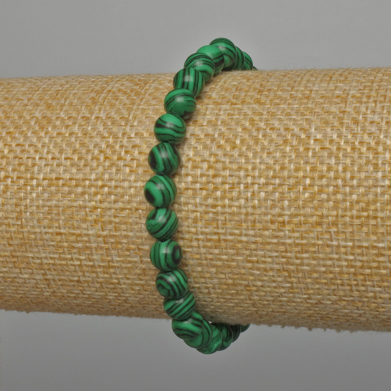 Malachite Bracelet (imitation) smooth beads, diameter 6 mm, length 18 cm (stretch)