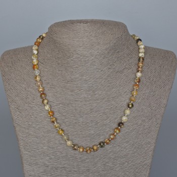 Yellow Agate Necklace with Smooth Beads, 6 mm Diameter, 48 cm Length