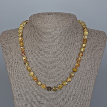 Yellow Agate Necklace with Smooth Beads, 8 mm Diameter, 48 cm Length