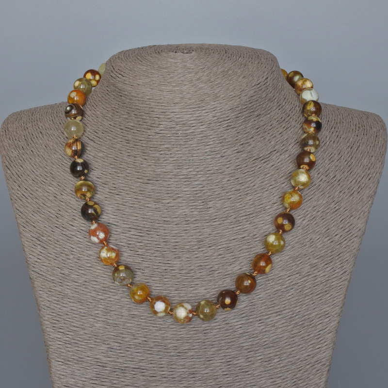 Yellow Agate Necklace with Smooth Beads, 10 mm Diameter, 48 cm Length