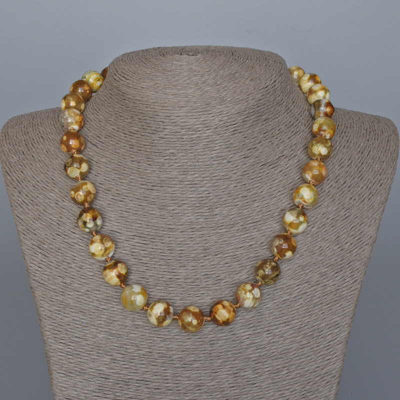 Yellow Agate Necklace - Smooth Bead, 12 mm Diameter, 47 cm Length